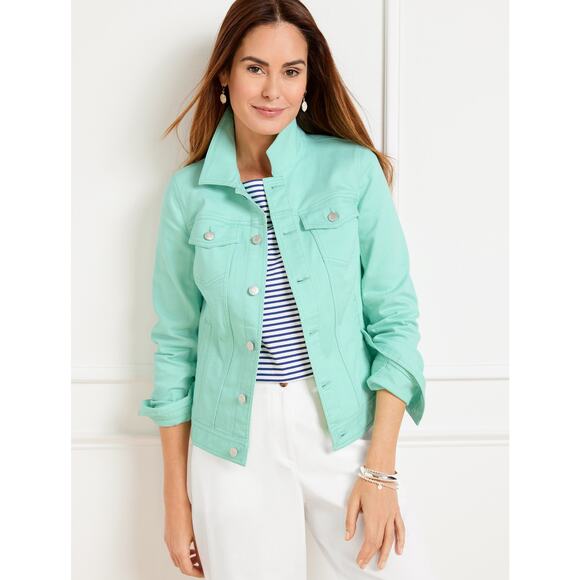 NWOT Talbots Classic Jean Jacket Size XL Button Front Pastel Green Minimalist - Picture 3 of 10